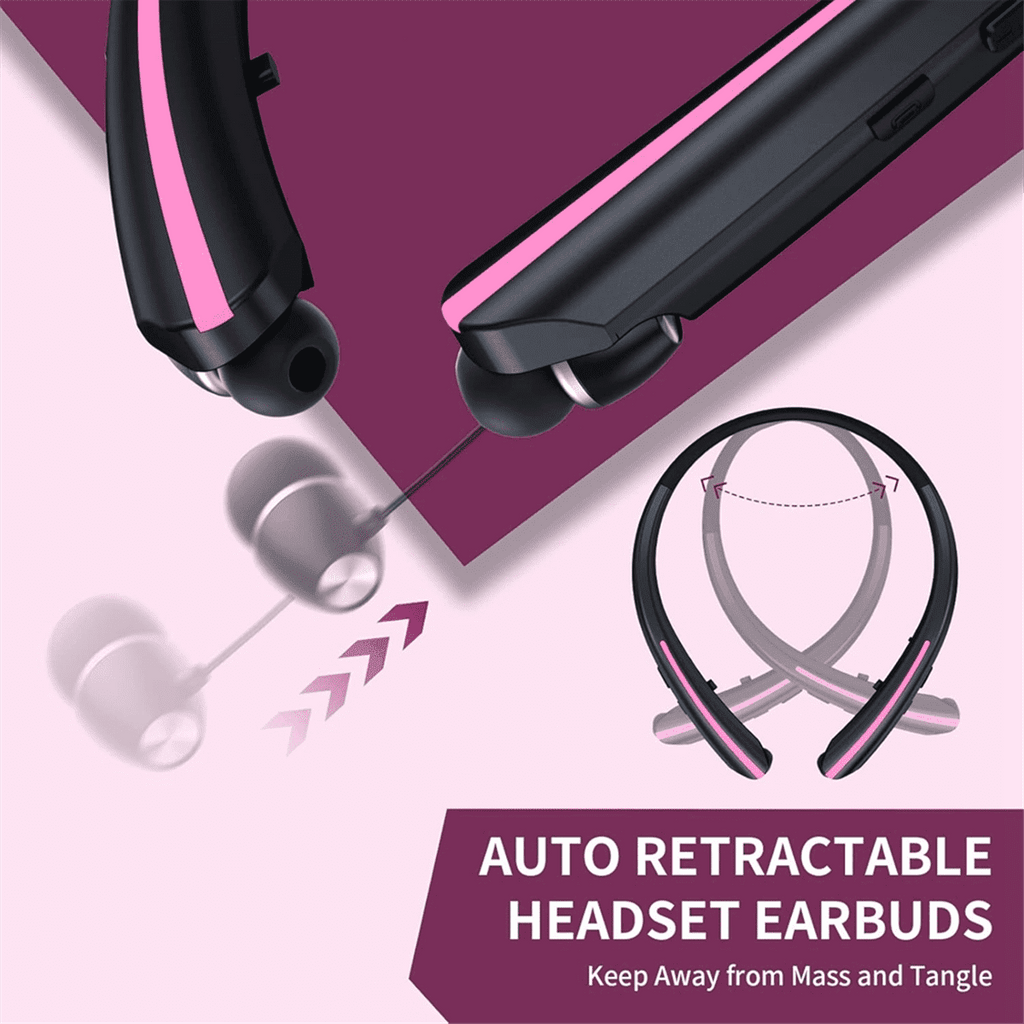 Neckband Wireless Bluetooth Earphones, Retractable Ear Sweat-Proof Stereo Noise-Canceling Earphones