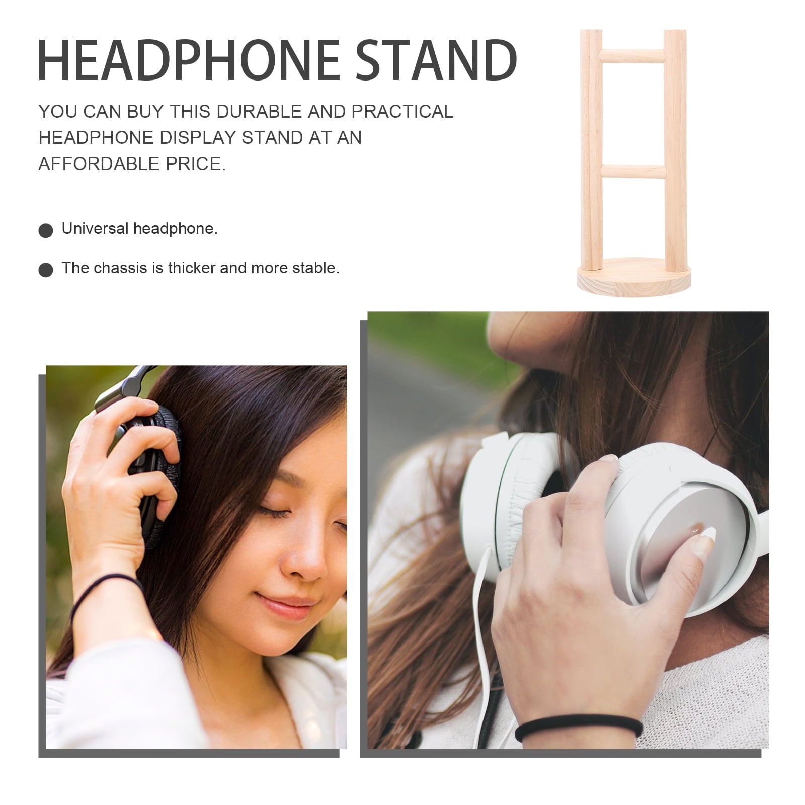 WASHWEPE Headset Display Stand Light Brown Wood 1Pcs 10.8X4.9X4.9In