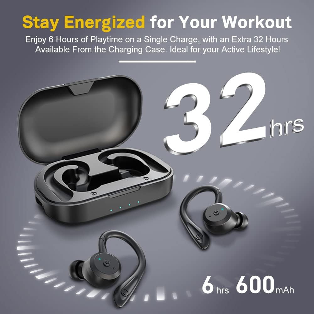 Bluetooth Headphones True Wireless Earbuds with Charging Case IPX7 Waterproof Stereo Sound Earphones Built-in Mic in-Ear Headsets for Sport Running Black