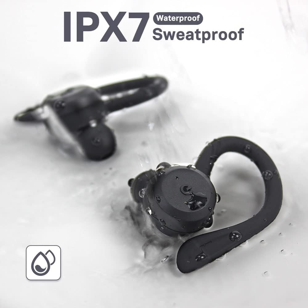 Bluetooth Headphones True Wireless Earbuds with Charging Case IPX7 Waterproof Stereo Sound Earphones Built-in Mic in-Ear Headsets for Sport Running Black
