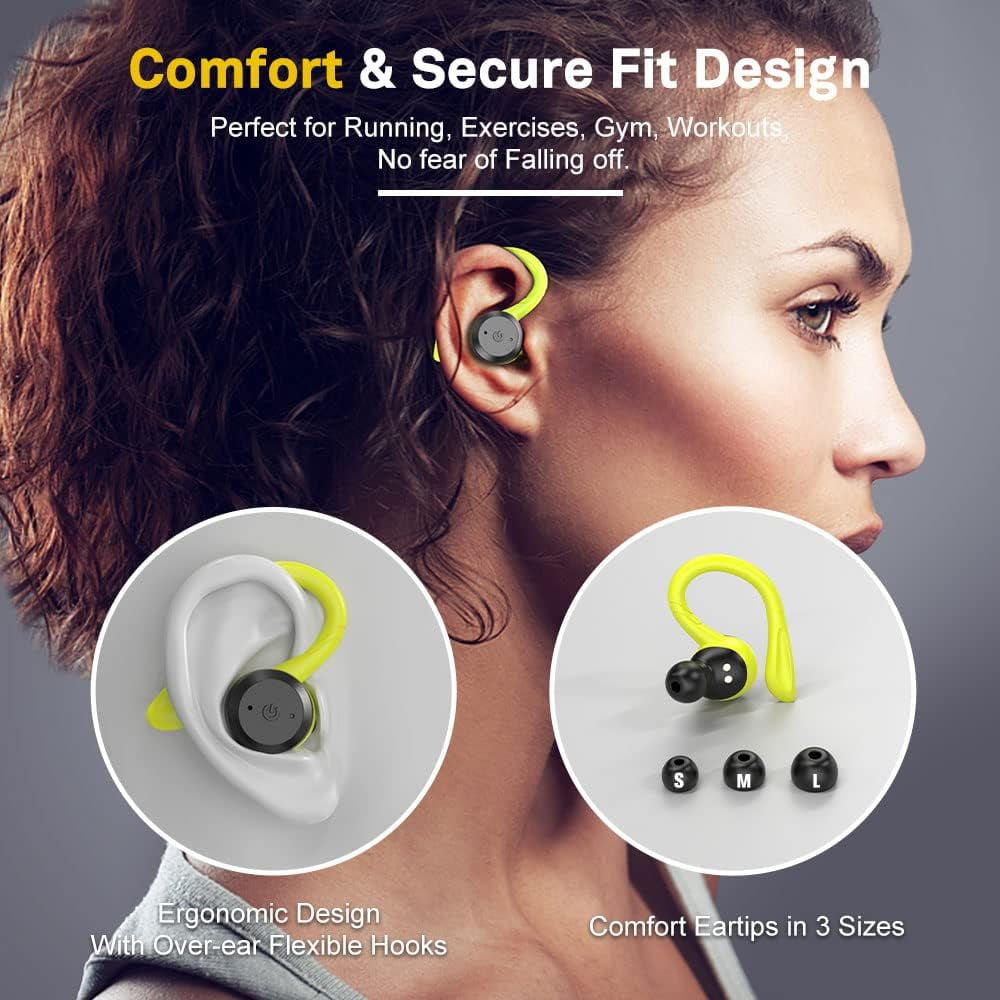 Bluetooth Headphones True Wireless Earbuds with Charging Case IPX7 Waterproof Stereo Sound Earphones Built-in Mic in-Ear Headsets for Sport Running Black