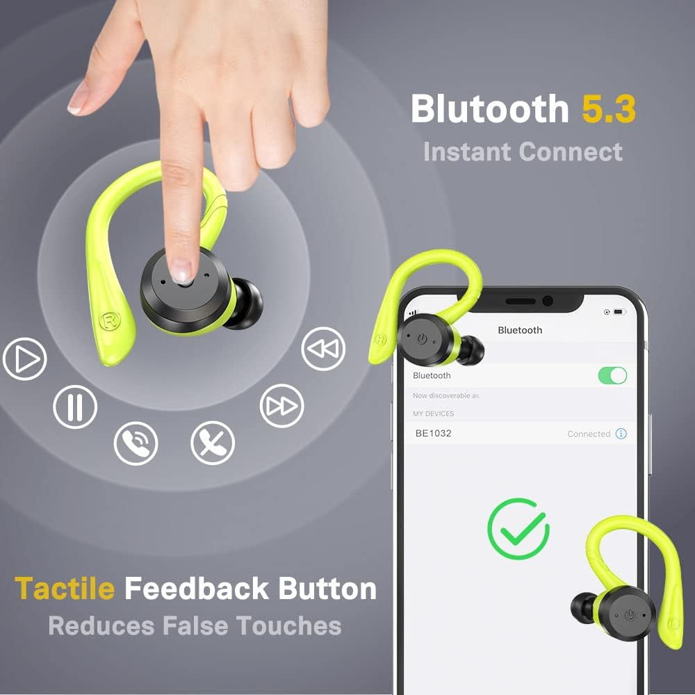 Bluetooth Headphones True Wireless Earbuds with Charging Case IPX7 Waterproof Stereo Sound Earphones Built-in Mic in-Ear Headsets for Sport Running Black