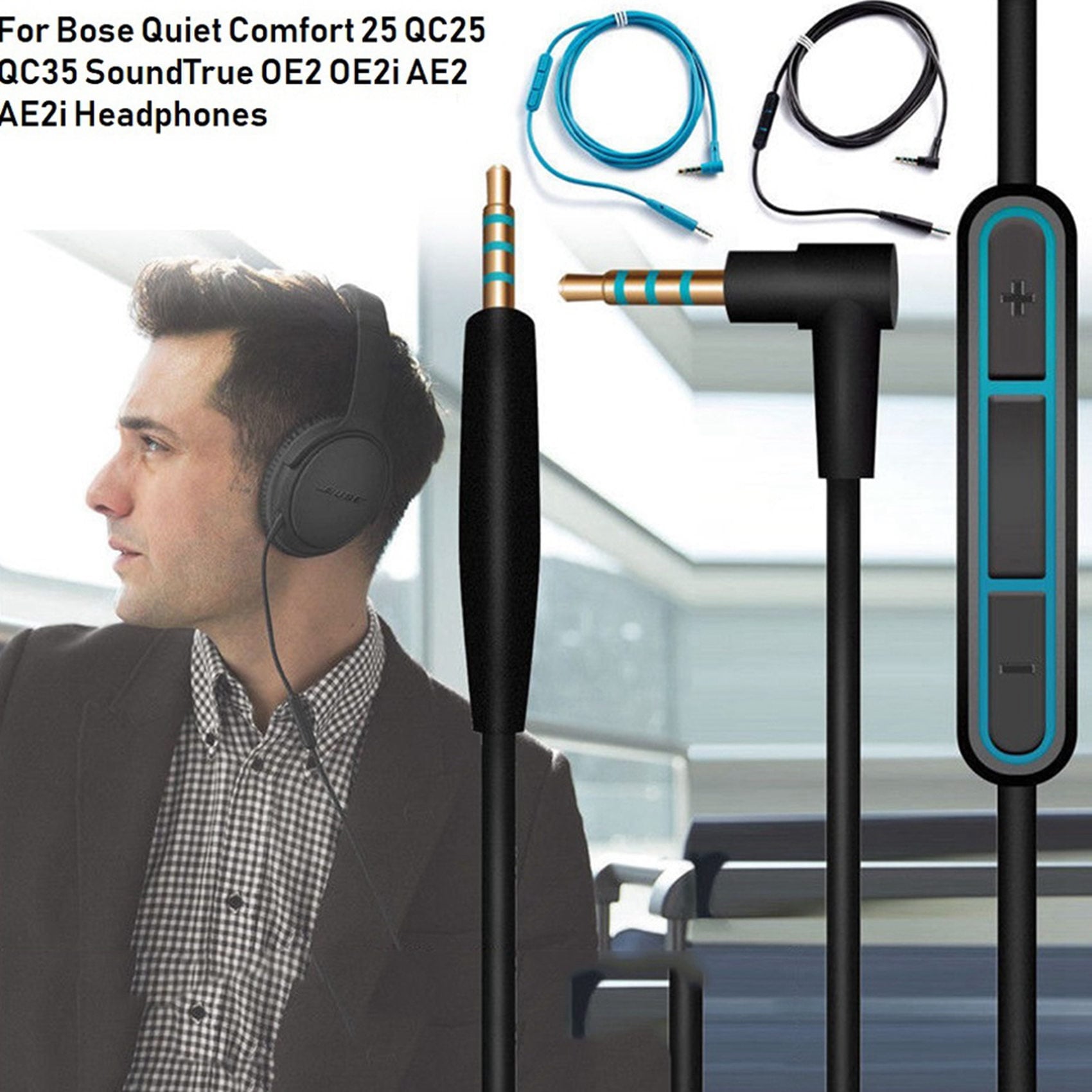 2X Audio Cable Cord Replacement for Quiet Comfort QC25 QC35 SoundTrue OE2 OE2I AE2 AE2I Headphones with Mic