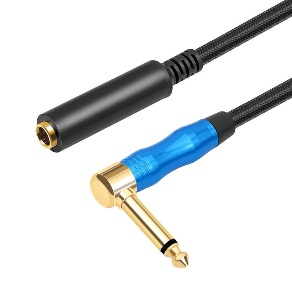 Right Angle 6.35Mm TRS Stereo Male to Female Audio Cable Guitar Extension Cable Cord for Amplifiers Headphone 1.8m