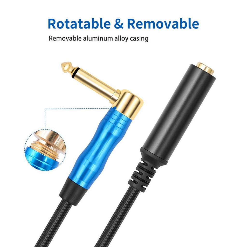 Right Angle 6.35Mm TRS Stereo Male to Female Audio Cable Guitar Extension Cable Cord for Amplifiers Headphone 1.8m