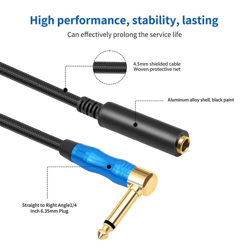 Right Angle 6.35Mm TRS Stereo Male to Female Audio Cable Guitar Extension Cable Cord for Amplifiers Headphone 1.8m