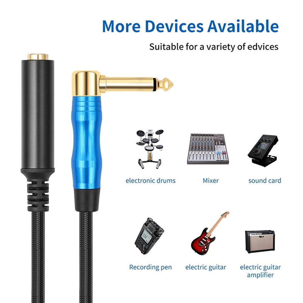 Right Angle 6.35Mm TRS Stereo Male to Female Audio Cable Guitar Extension Cable Cord for Amplifiers Headphone 1.8m