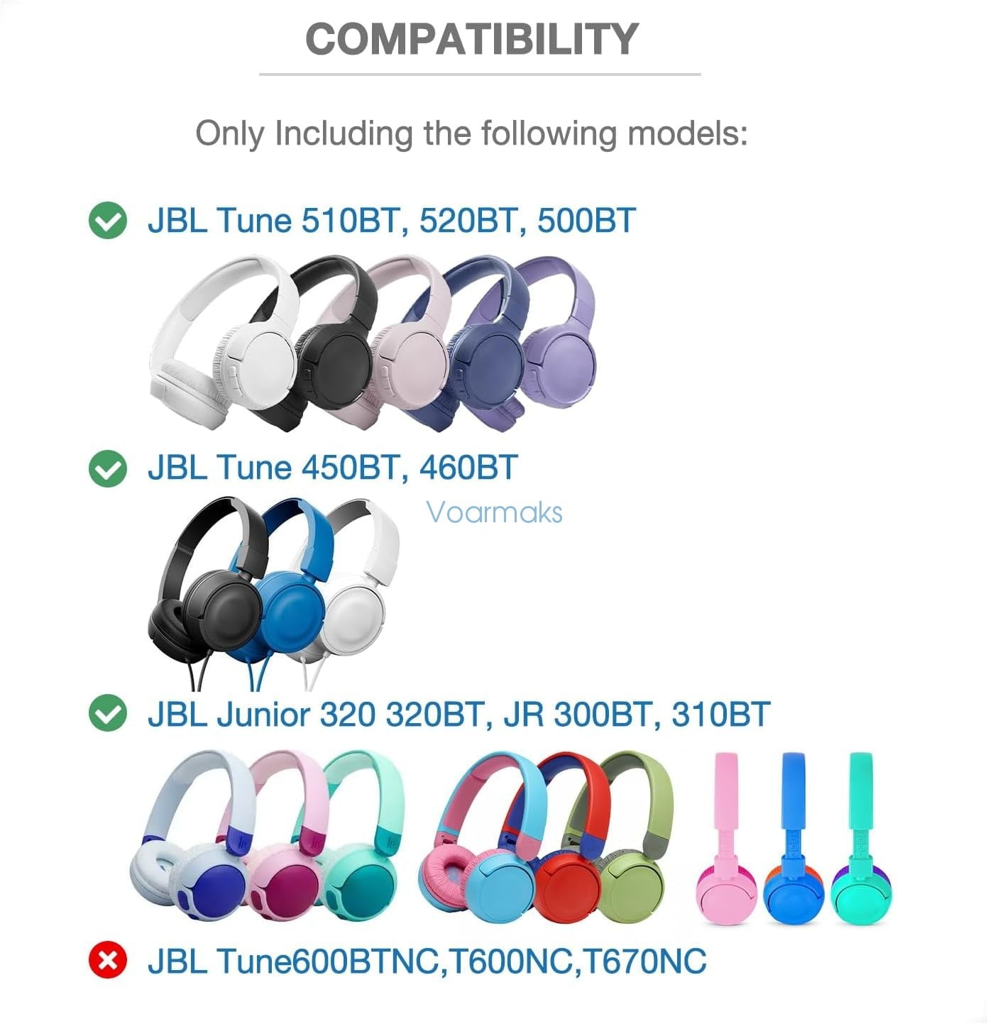 4-Pack Replacement Ear Pads Compatible with JBL Tune 510BT, 520BT, 450BT, 460BT, 500BT, JBL Junior 320 320BT, JR 300BT, 310BT Headphones, Ear Cushions with Wrinkled Leather