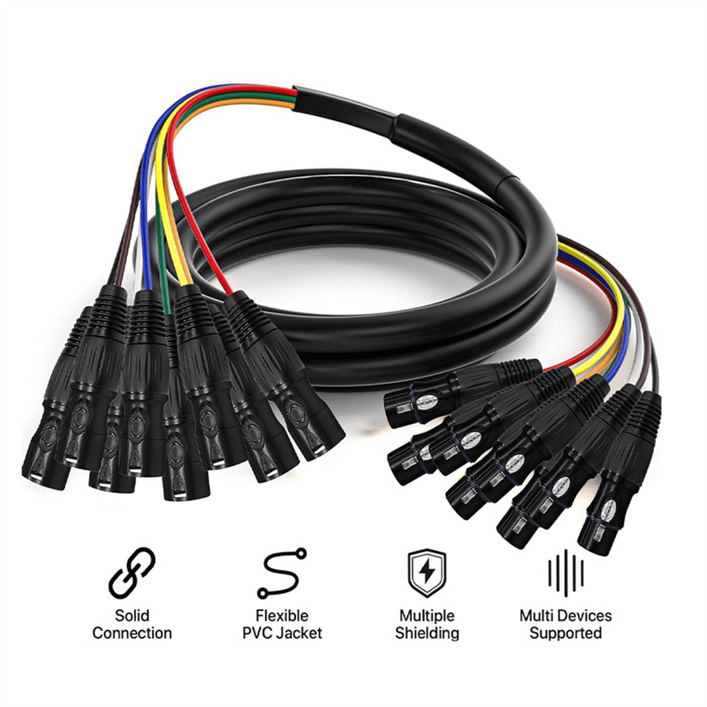 8 Channel 2m Professional Multi-Media 3 Pin XLR Cable Male to Female Balanced Audio Extension Cord,1 * Audio Cable