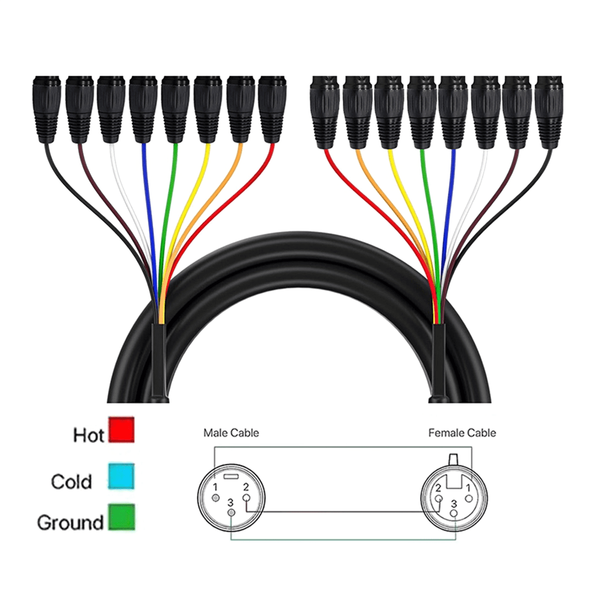 8 Channel 2m Professional Multi-Media 3 Pin XLR Cable Male to Female Balanced Audio Extension Cord,1 * Audio Cable