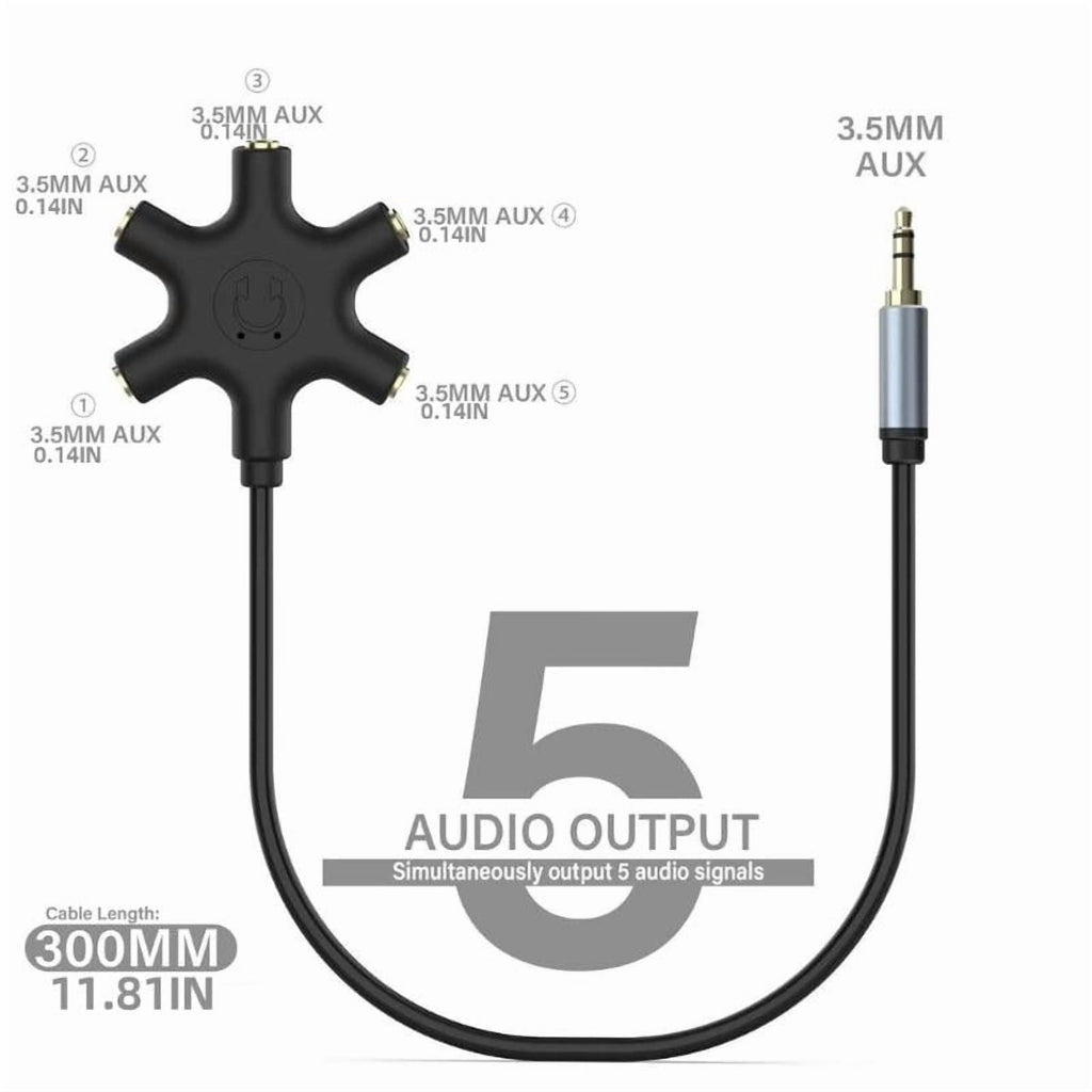 Headsets Adapter Microphones Headphone Splitter 3.5mm Male to 3.5mm Female 5 Port Adapter Cable for PC Smartphones