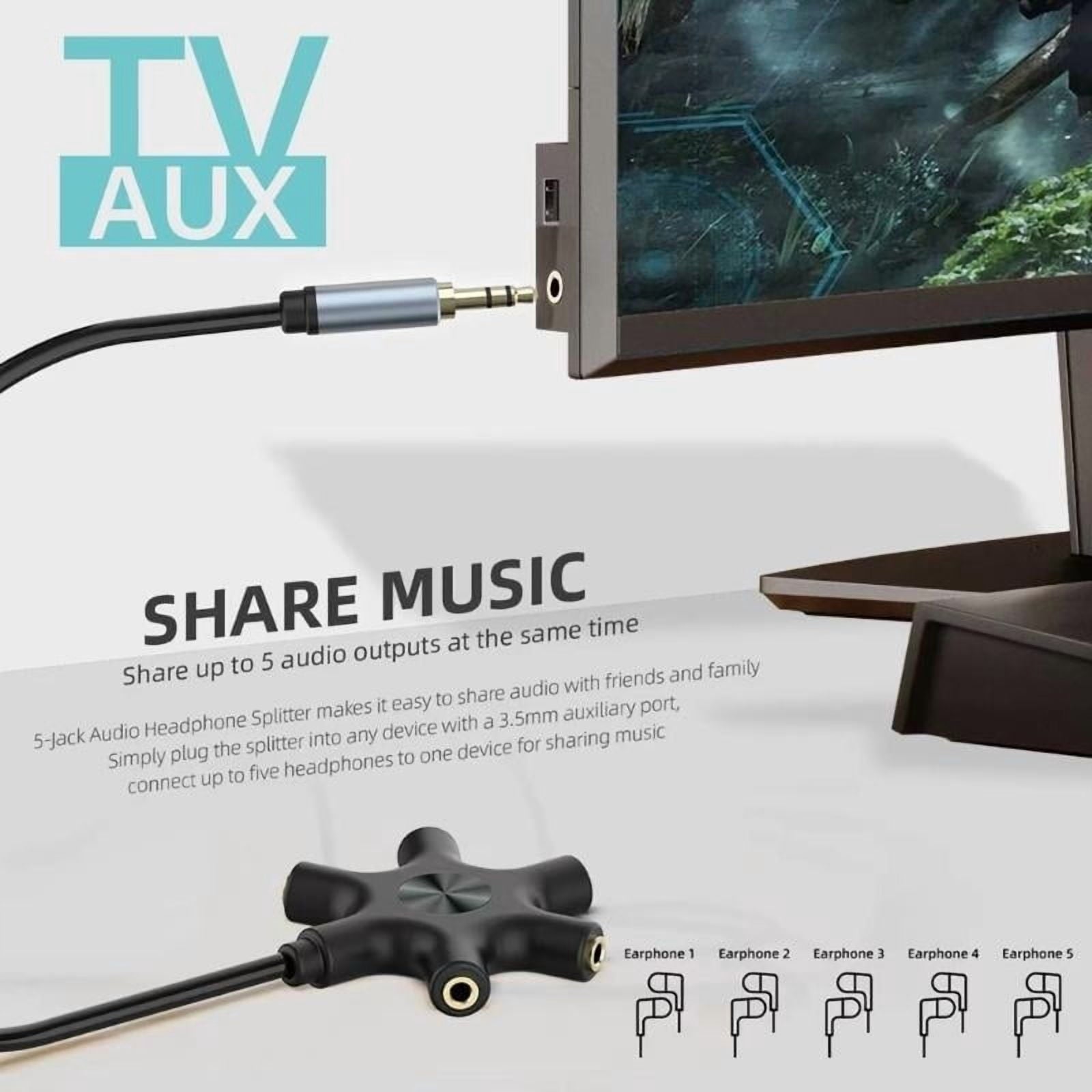 Headsets Adapter Microphones Headphone Splitter 3.5mm Male to 3.5mm Female 5 Port Adapter Cable for PC Smartphones