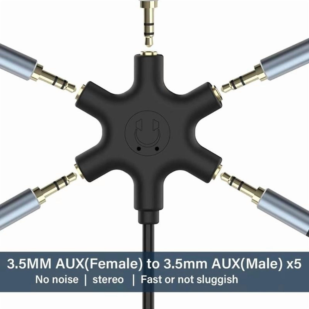 Headsets Adapter Microphones Headphone Splitter 3.5mm Male to 3.5mm Female 5 Port Adapter Cable for PC Smartphones