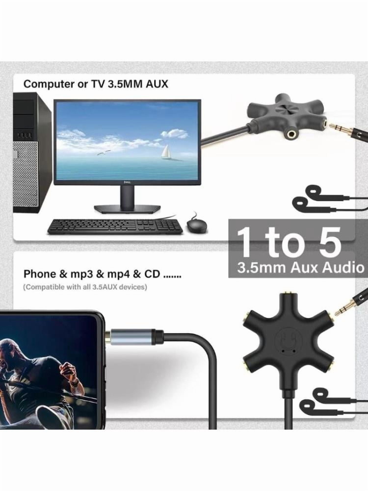 Headsets Adapter Microphones Headphone Splitter 3.5mm Male to 3.5mm Female 5 Port Adapter Cable for PC Smartphones