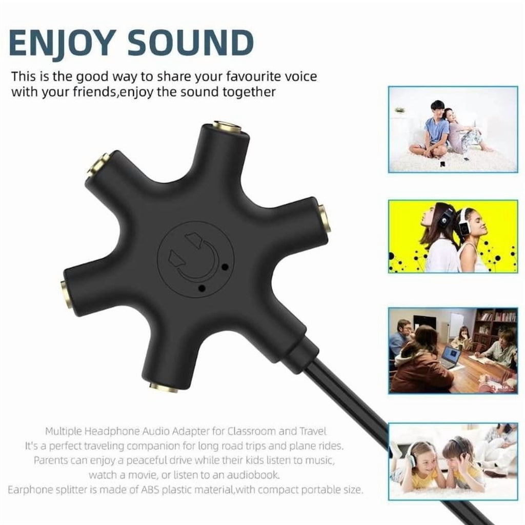 Headsets Adapter Microphones Headphone Splitter 3.5mm Male to 3.5mm Female 5 Port Adapter Cable for PC Smartphones