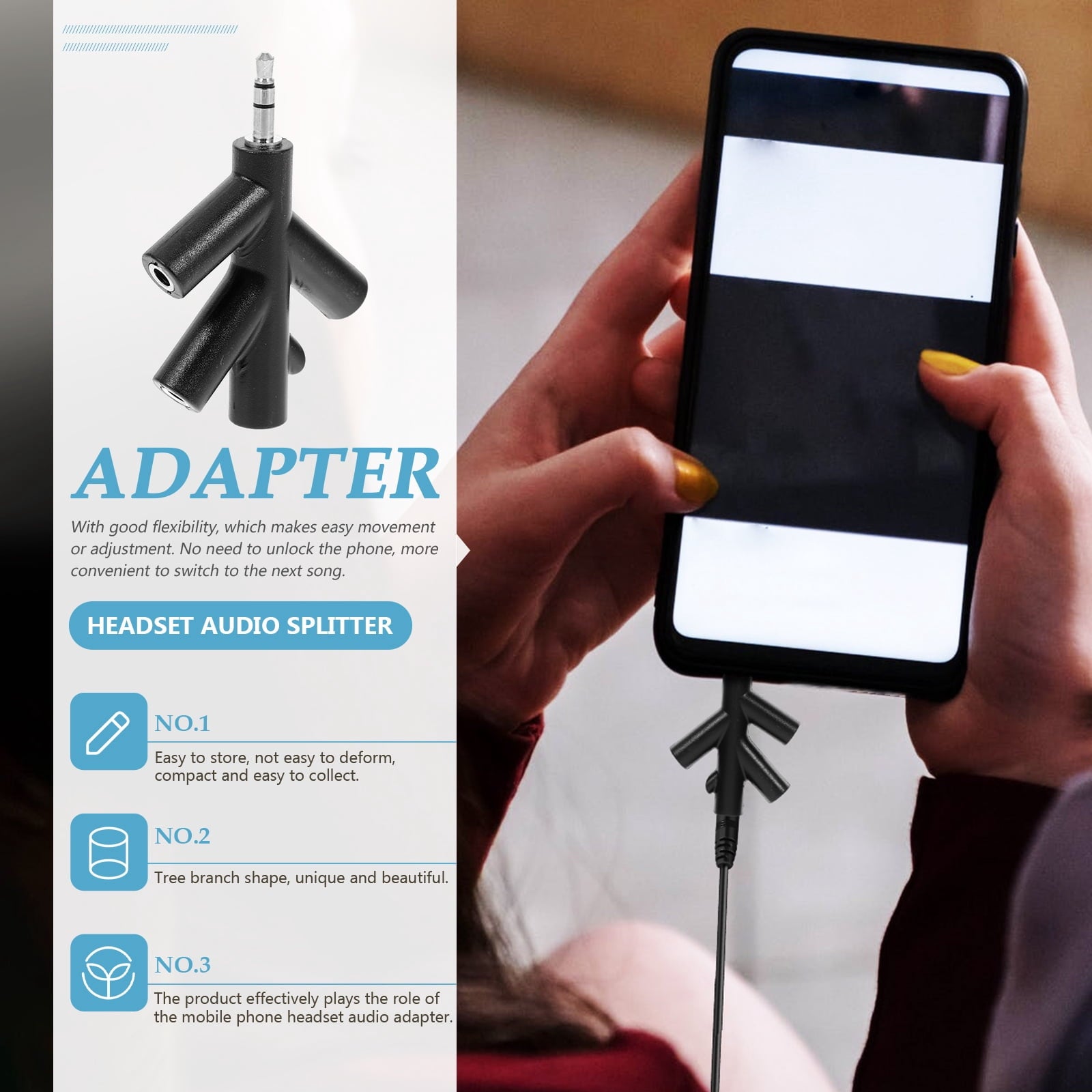 2 Pieces Earbuds Cable Splitter Audio Adapter Miss