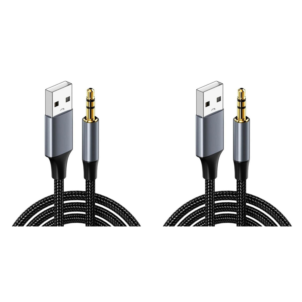 2Pcs Black USB to 3.5mm Audio Male to Male Stereo USB A to 3.5 Jack AUX Adapter Wire Headphone Speaker for Headphones Speaker PC Laptop,Not for Charging