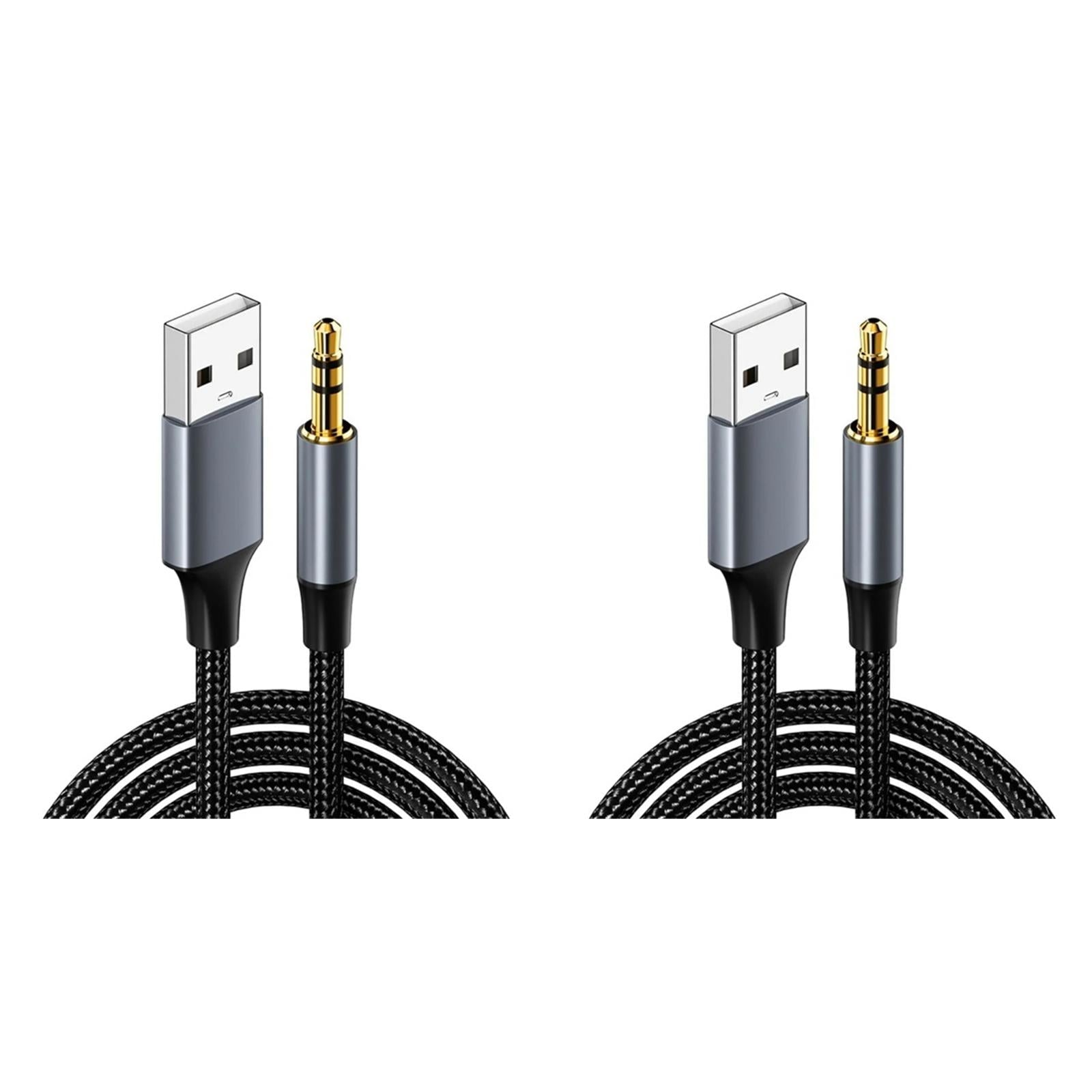 2Pcs Black USB to 3.5mm Audio Male to Male Stereo USB A to 3.5 Jack AUX Adapter Wire Headphone Speaker for Headphones Speaker PC Laptop,Not for Charging