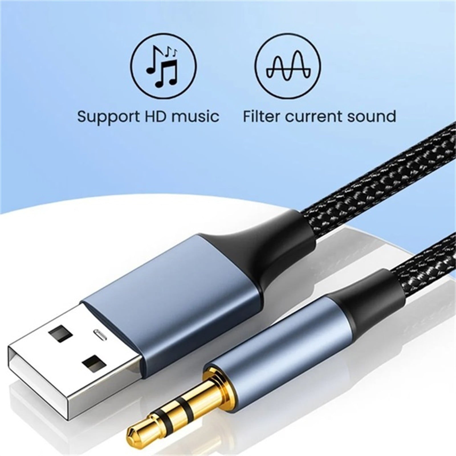 2Pcs Black USB to 3.5mm Audio Male to Male Stereo USB A to 3.5 Jack AUX Adapter Wire Headphone Speaker for Headphones Speaker PC Laptop,Not for Charging