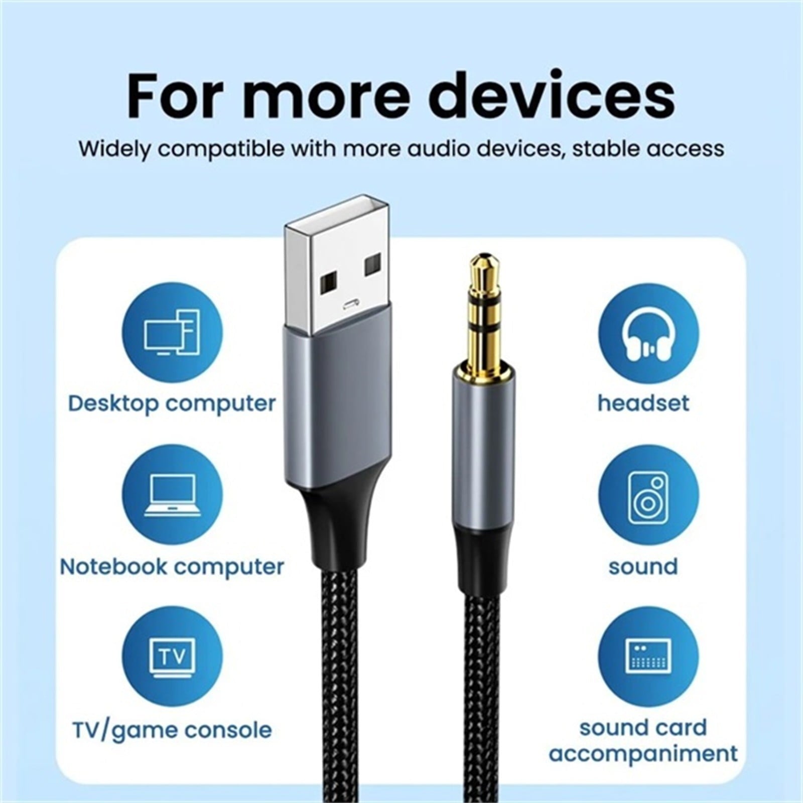 2Pcs Black USB to 3.5mm Audio Male to Male Stereo USB A to 3.5 Jack AUX Adapter Wire Headphone Speaker for Headphones Speaker PC Laptop,Not for Charging
