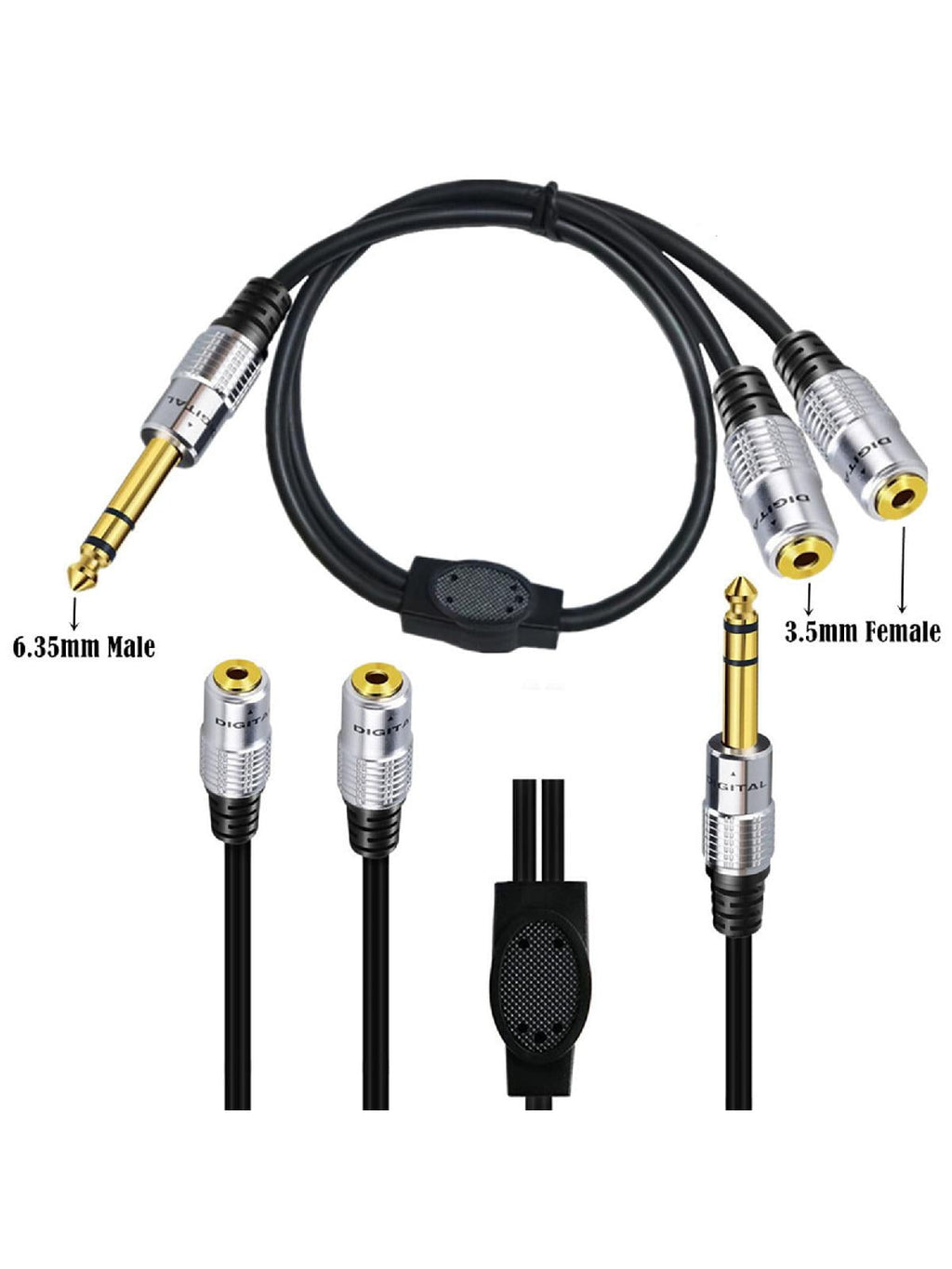 6.35mm 1/4 inch TRS to Dual 3.5mm 1/8 inch Female Headphone Splitter Y Cable Adapter 0.5m 19.7in