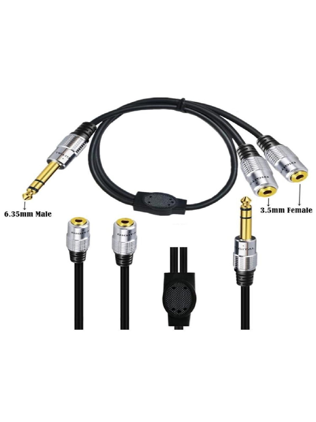 6.35mm 1/4 inch TRS to Dual 3.5mm 1/8 inch Female Headphone Splitter Y Cable Adapter 0.5m 19.7in