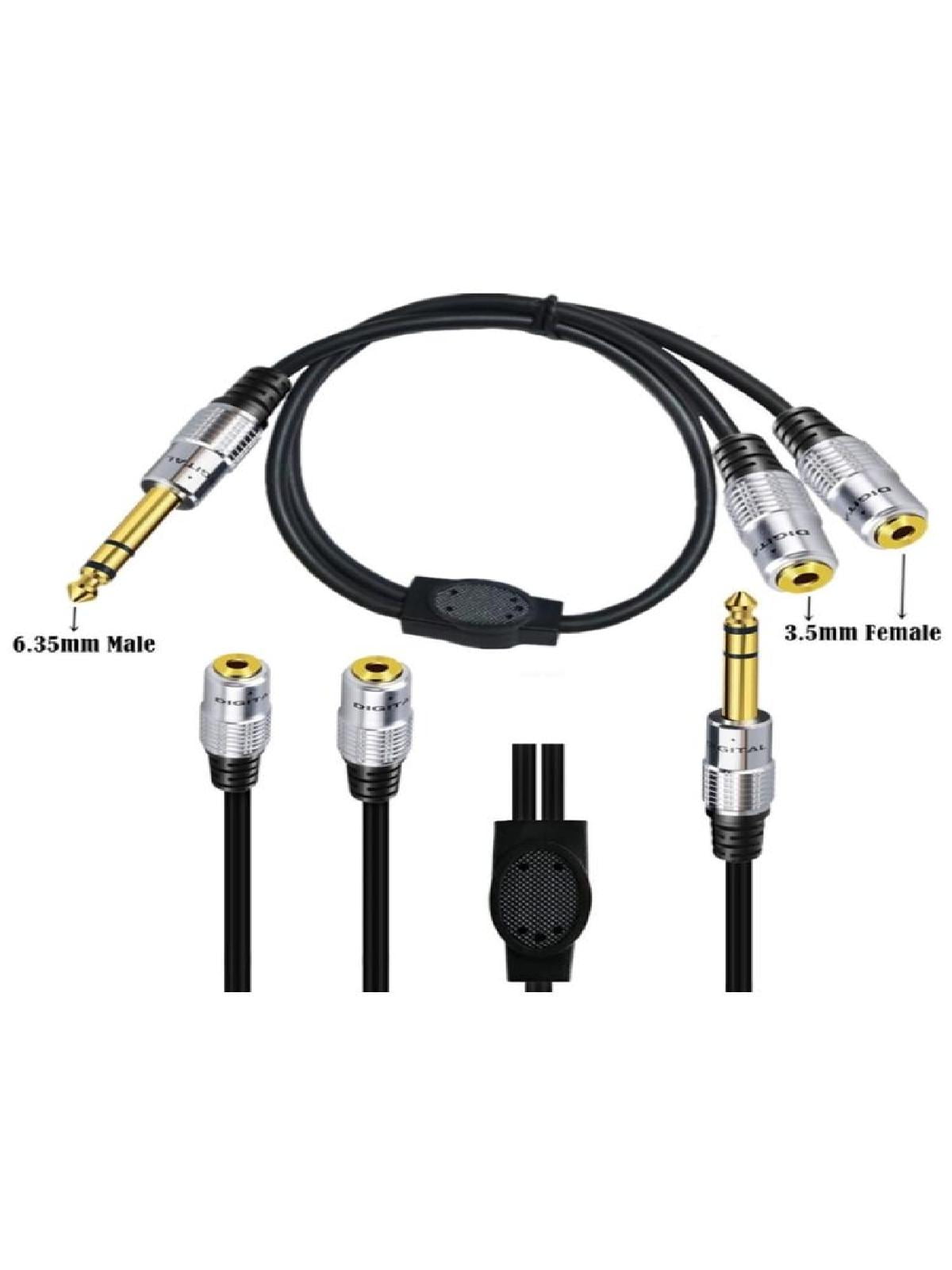 6.35mm 1/4 inch TRS to Dual 3.5mm 1/8 inch Female Headphone Splitter Y Cable Adapter 0.5m 19.7in