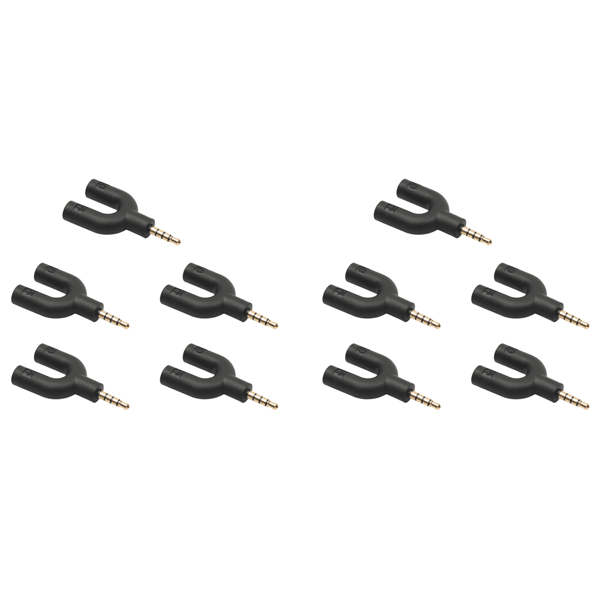 10X U Type Adapter Dual 3.5 mm Headphone Plug Audio Cables Splitter Microphone 2in 1 Swivel Connector for Android ,10 x Audio adapter,Black