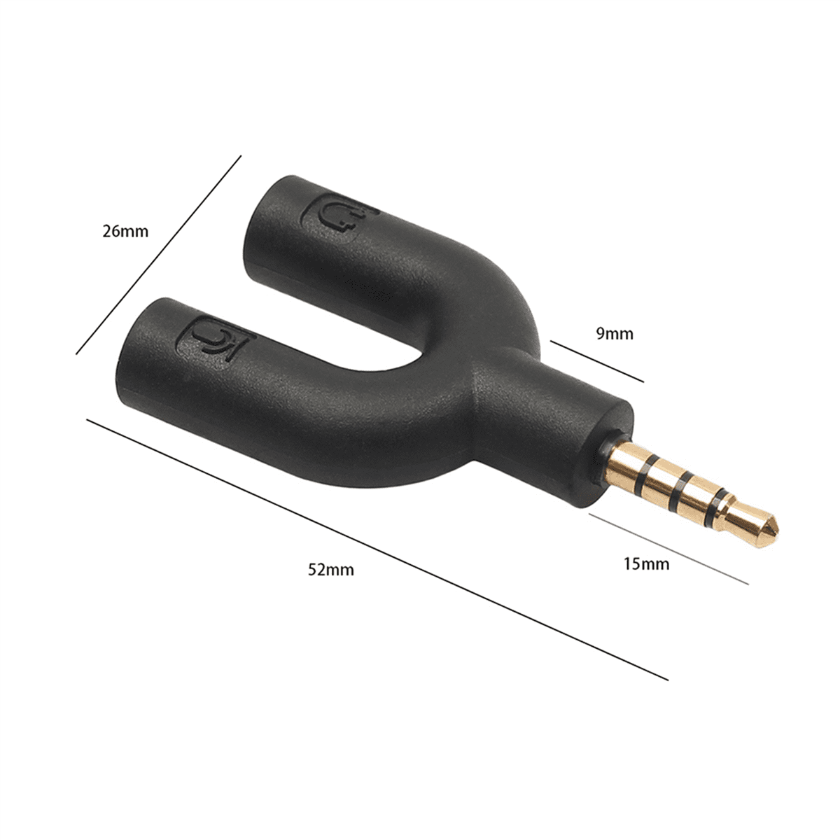 10X U Type Adapter Dual 3.5 mm Headphone Plug Audio Cables Splitter Microphone 2in 1 Swivel Connector for Android ,10 x Audio adapter,Black