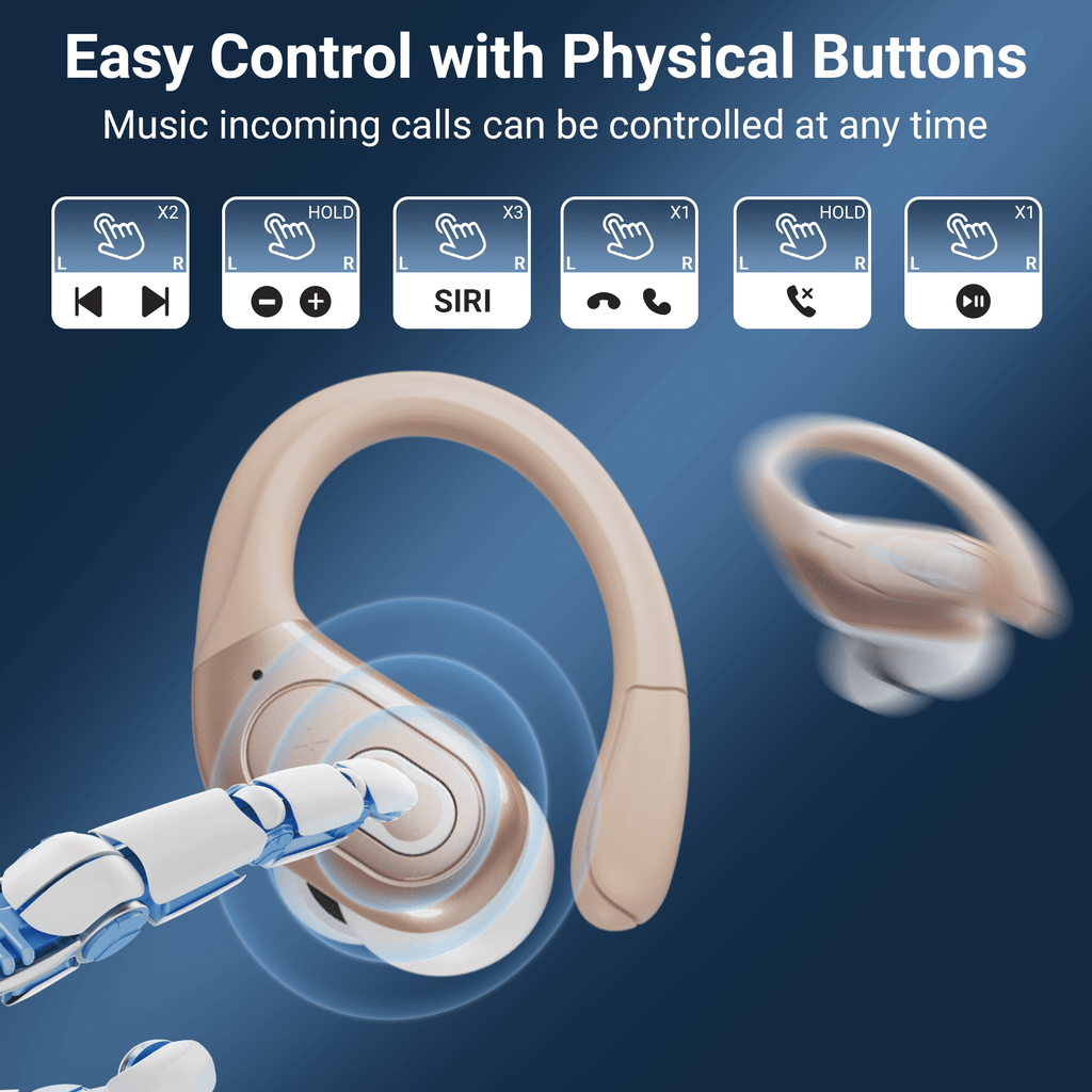 Headphones Wireless Earbuds Sport, Bluetooth 5.3 Over Ear Buds Stereo Deep Bass Headset with Earhooks, 80H Dual LED Display Wireless Earphones with ENC Noise Canceling Mic,for Running/Workout