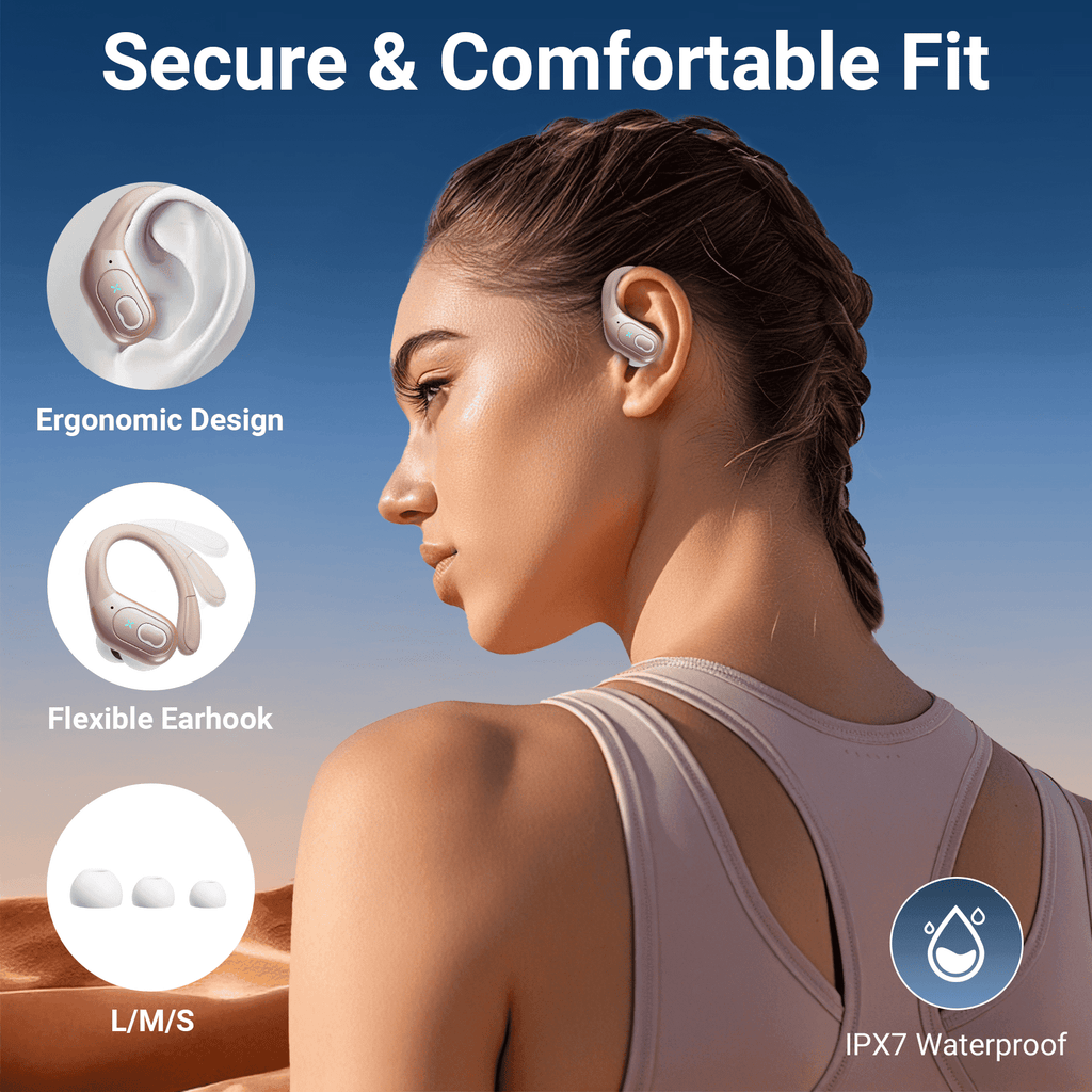 Headphones Wireless Earbuds Sport, Bluetooth 5.3 Over Ear Buds Stereo Deep Bass Headset with Earhooks, 80H Dual LED Display Wireless Earphones with ENC Noise Canceling Mic,for Running/Workout