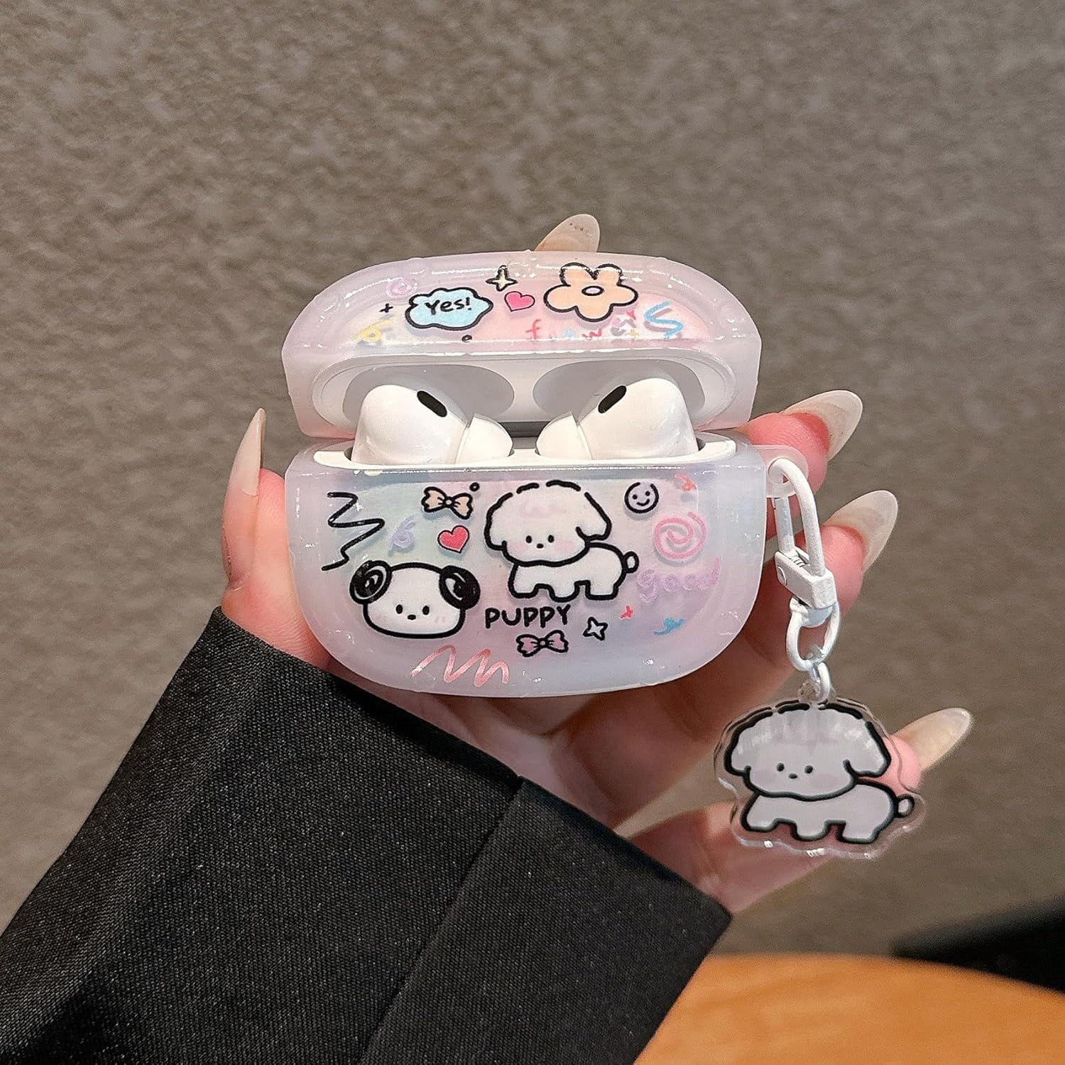 Cute Case for Airpod Pro 2 with Puppy Keychain Cartoon Animal Clear Protective Cover Compatible with AirPods Pro 2nd 1st Generation Case for Girls Women (Pro2 - White Dog)