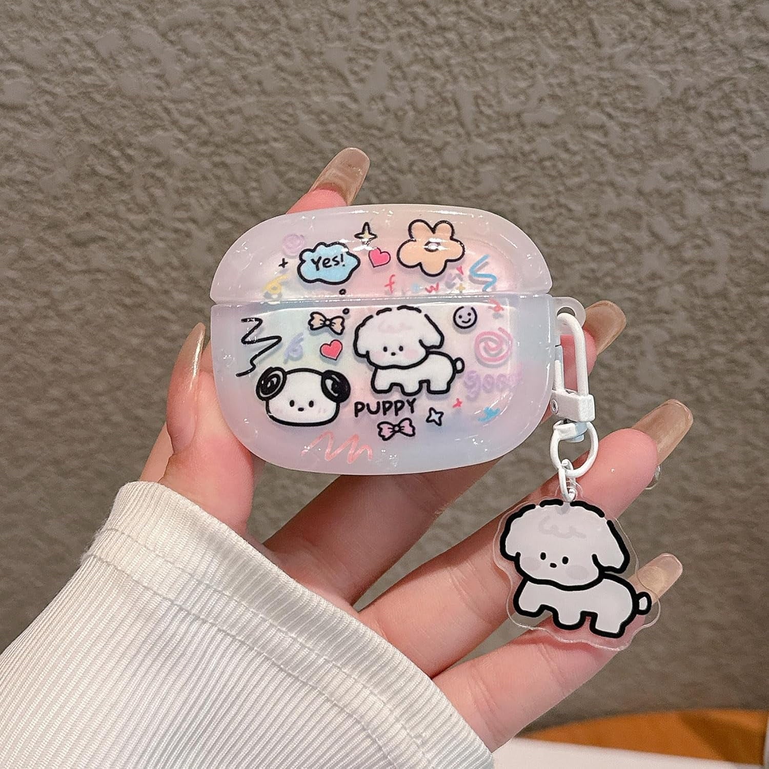 Cute Case for Airpod Pro 2 with Puppy Keychain Cartoon Animal Clear Protective Cover Compatible with AirPods Pro 2nd 1st Generation Case for Girls Women (Pro2 - White Dog)