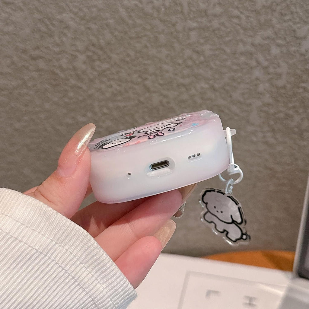 Cute Case for Airpod Pro 2 with Puppy Keychain Cartoon Animal Clear Protective Cover Compatible with AirPods Pro 2nd 1st Generation Case for Girls Women (Pro2 - White Dog)