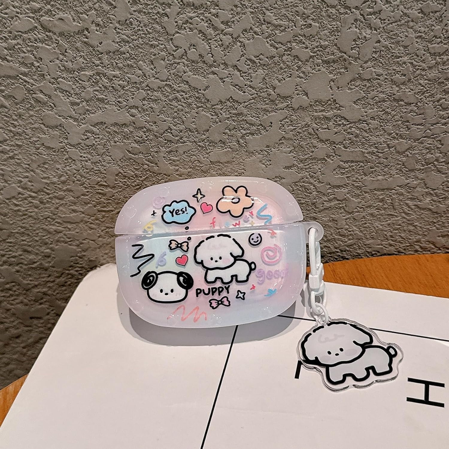 Cute Case for Airpod Pro 2 with Puppy Keychain Cartoon Animal Clear Protective Cover Compatible with AirPods Pro 2nd 1st Generation Case for Girls Women (Pro2 - White Dog)