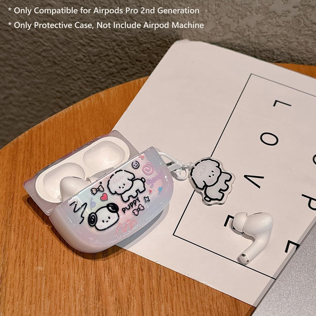 Cute Case for Airpod Pro 2 with Puppy Keychain Cartoon Animal Clear Protective Cover Compatible with AirPods Pro 2nd 1st Generation Case for Girls Women (Pro2 - White Dog)