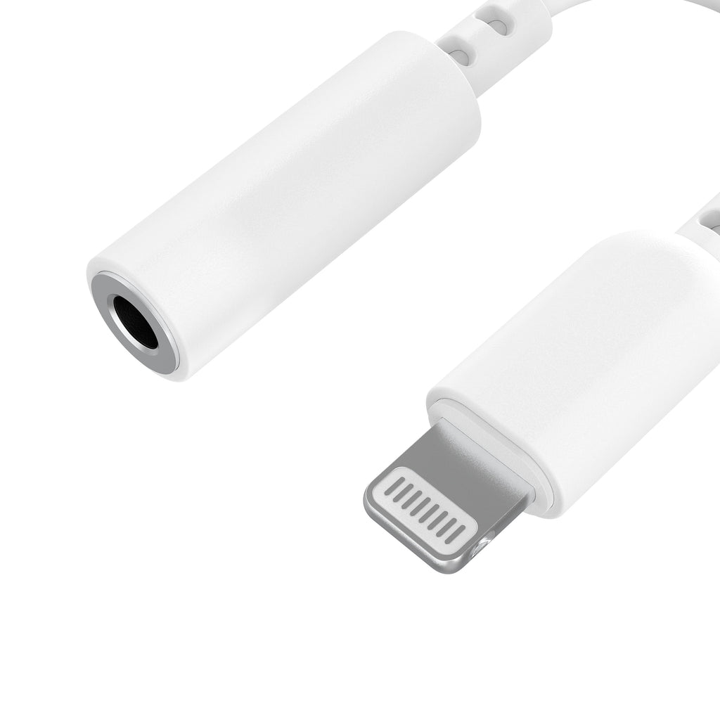 onn Lightning to 3.5 mm AUX Audio Adapter, MFI Certified, White - Compatible with iPhone 14/13/12/11/X/XR/XS/8/7/6/5, iPad, Airpods and more