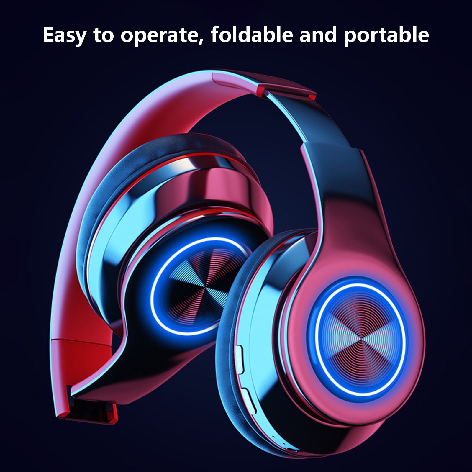 Wireless Headphones with Light Effects, Bluetooth 5.0 with Microphone ^ Features Memory Card Playback and Foldable Design ^ for Comfortable Wear and Extended Listening
