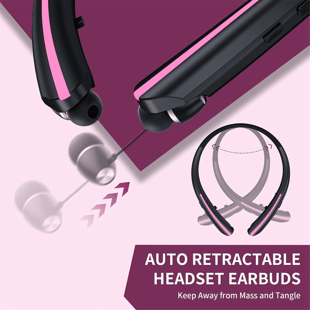Neckband Wireless Bluetooth Earphones, Retractable Ear Sweat-Proof Stereo Noise-Canceling Earphones