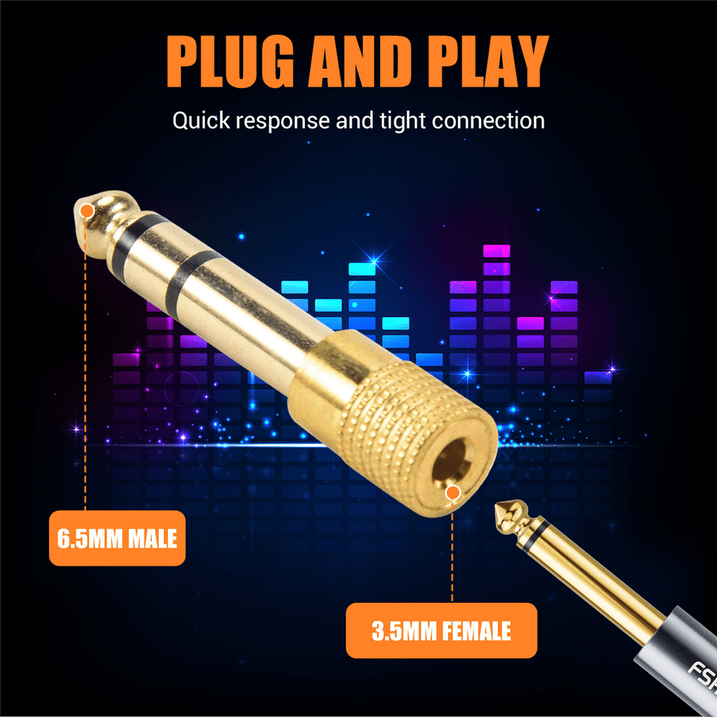 IMCBSTT QUALITY HEADPHONE ADAPTER STEREO GOLD PLUG 1/4" (6.3mm) Male to 1/8" (3.5mm) Femalemetal