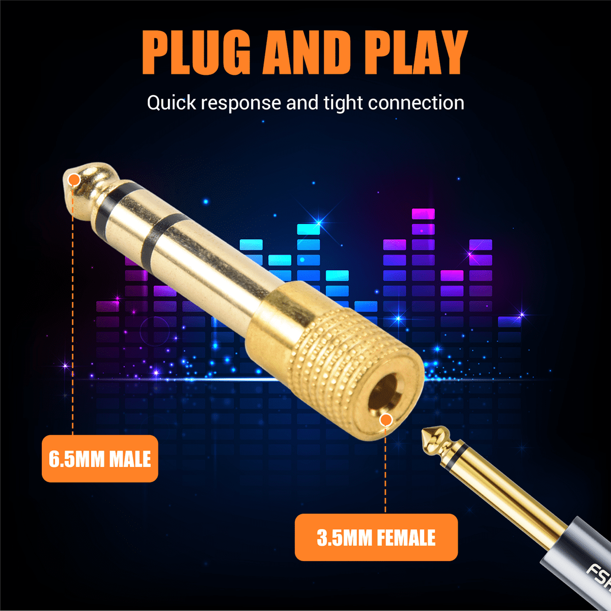 IMCBSTT QUALITY HEADPHONE ADAPTER STEREO GOLD PLUG 1/4" (6.3mm) Male to 1/8" (3.5mm) Femalemetal