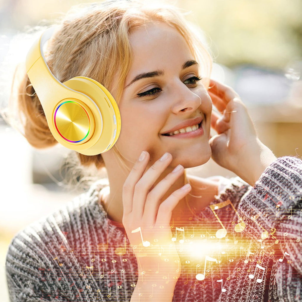 Wireless Headphones with Colorful Breathing Lights, Over Ear Design and Bluetooth 5.3 for Music, Gaming, and Study