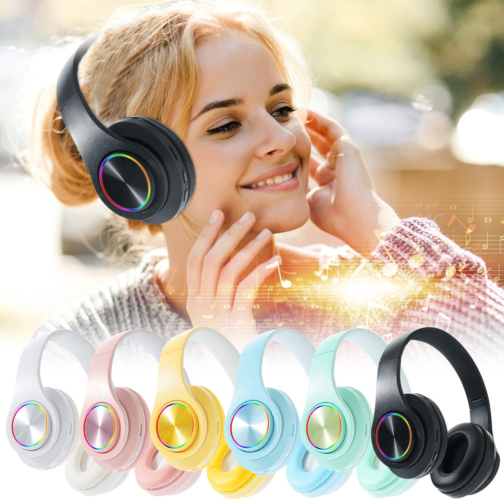 Wireless Headphones with Colorful Breathing Lights, Over Ear Design and Bluetooth 5.3 for Music, Gaming, and Study