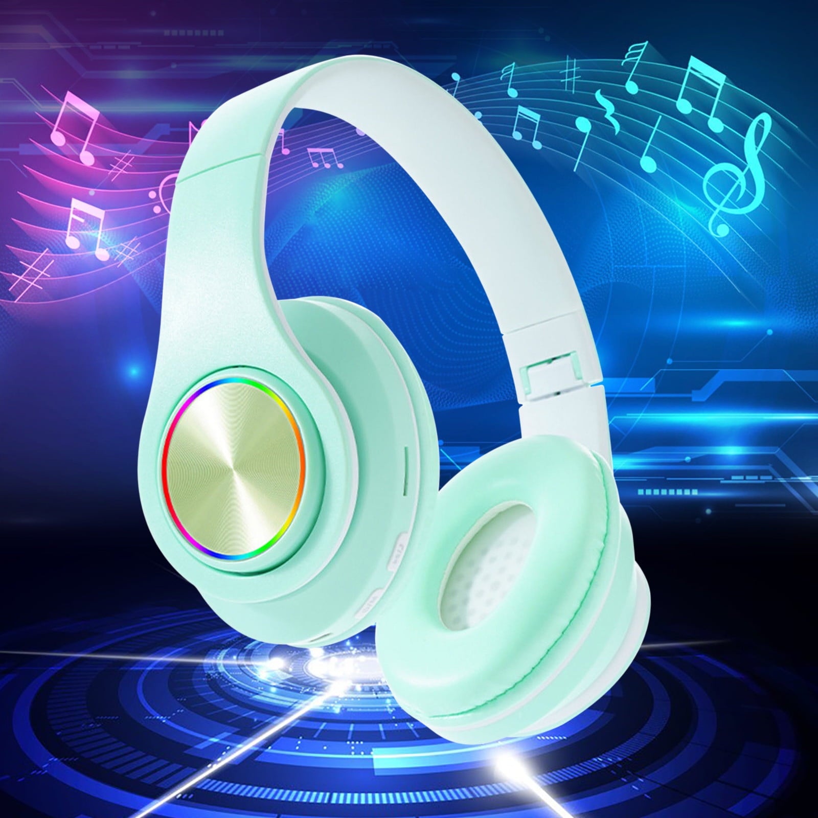 Wireless Headphones with Colorful Breathing Lights, Over Ear Design and Bluetooth 5.3 for Music, Gaming, and Study