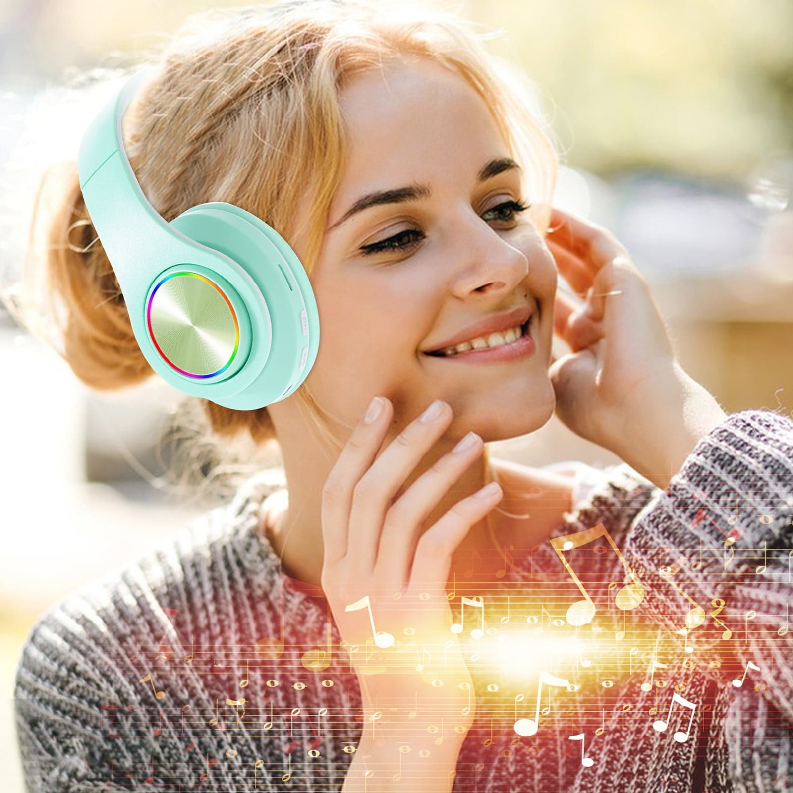 Wireless Headphones with Colorful Breathing Lights, Over Ear Design and Bluetooth 5.3 for Music, Gaming, and Study
