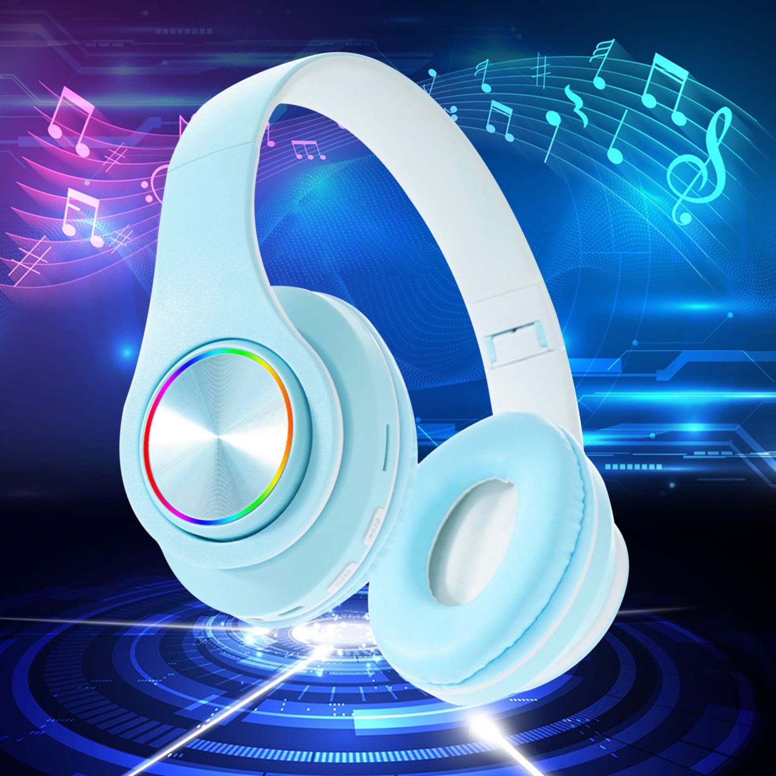 Wireless Headphones with Colorful Breathing Lights, Over Ear Design and Bluetooth 5.3 for Music, Gaming, and Study