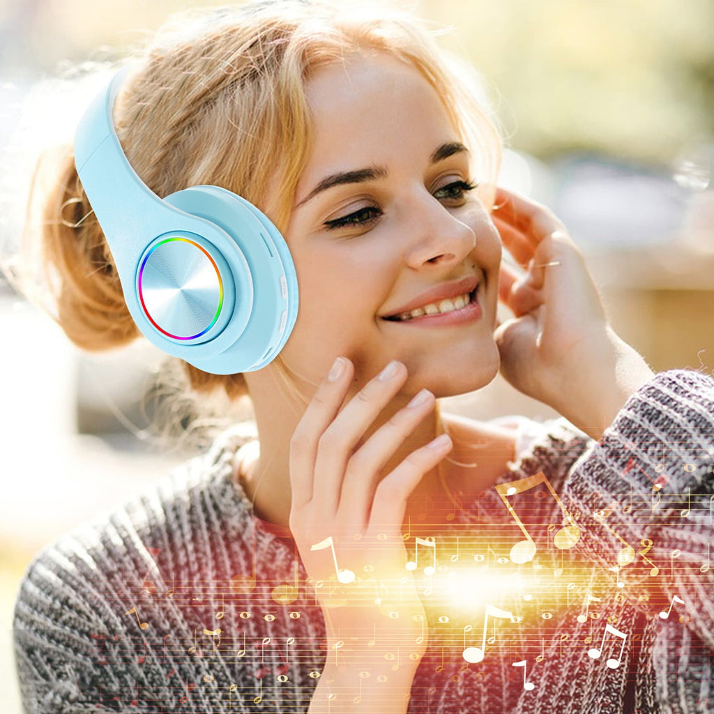 Wireless Headphones with Colorful Breathing Lights, Over Ear Design and Bluetooth 5.3 for Music, Gaming, and Study