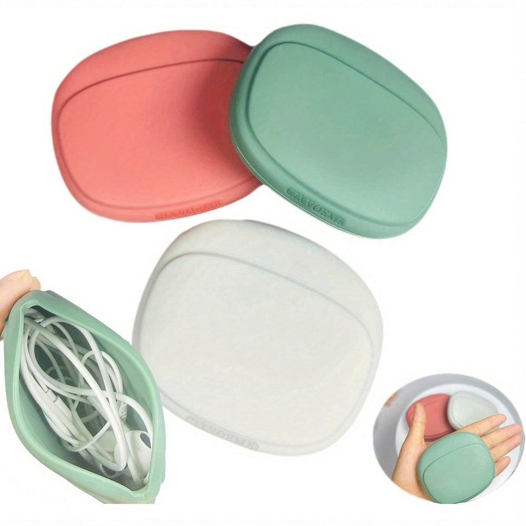3 Pcs Silicone Headphone Organizer-Data Cable Storage Case-Mini Key Box-Portable Wired Headphone Organizer(Red-Grey-Green-3PCS)