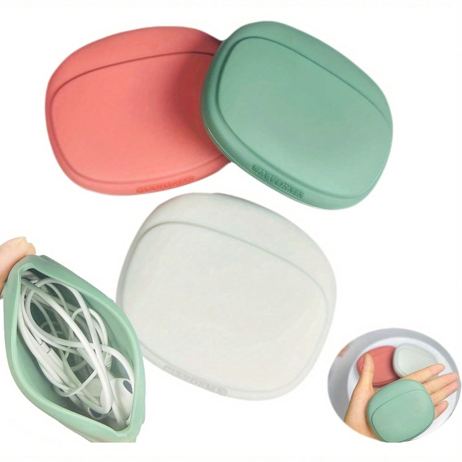 3 Pcs Silicone Headphone Organizer-Data Cable Storage Case-Mini Key Box-Portable Wired Headphone Organizer(Red-Grey-Green-3PCS)
