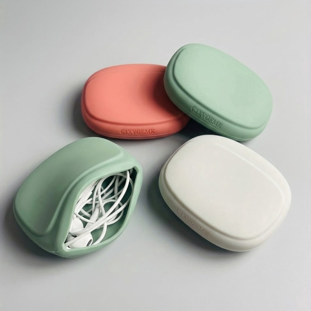 3 Pcs Silicone Headphone Organizer-Data Cable Storage Case-Mini Key Box-Portable Wired Headphone Organizer(Red-Grey-Green-3PCS)